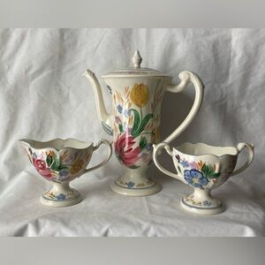 Vintage Blue Ridge China 3 Pc Set Pot w/ Lid Sugar & Creamer Bowls